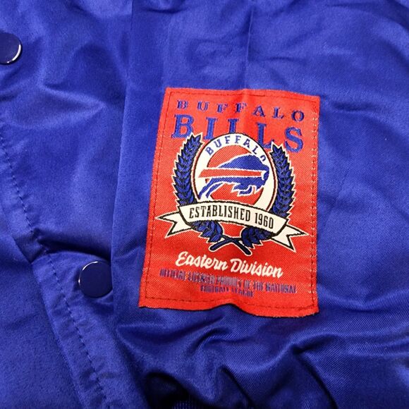 Buffalo Bills Jacket Varsity Satin Bomber Button Mens Medium NFL Team Apparel - Picture 7 of 10